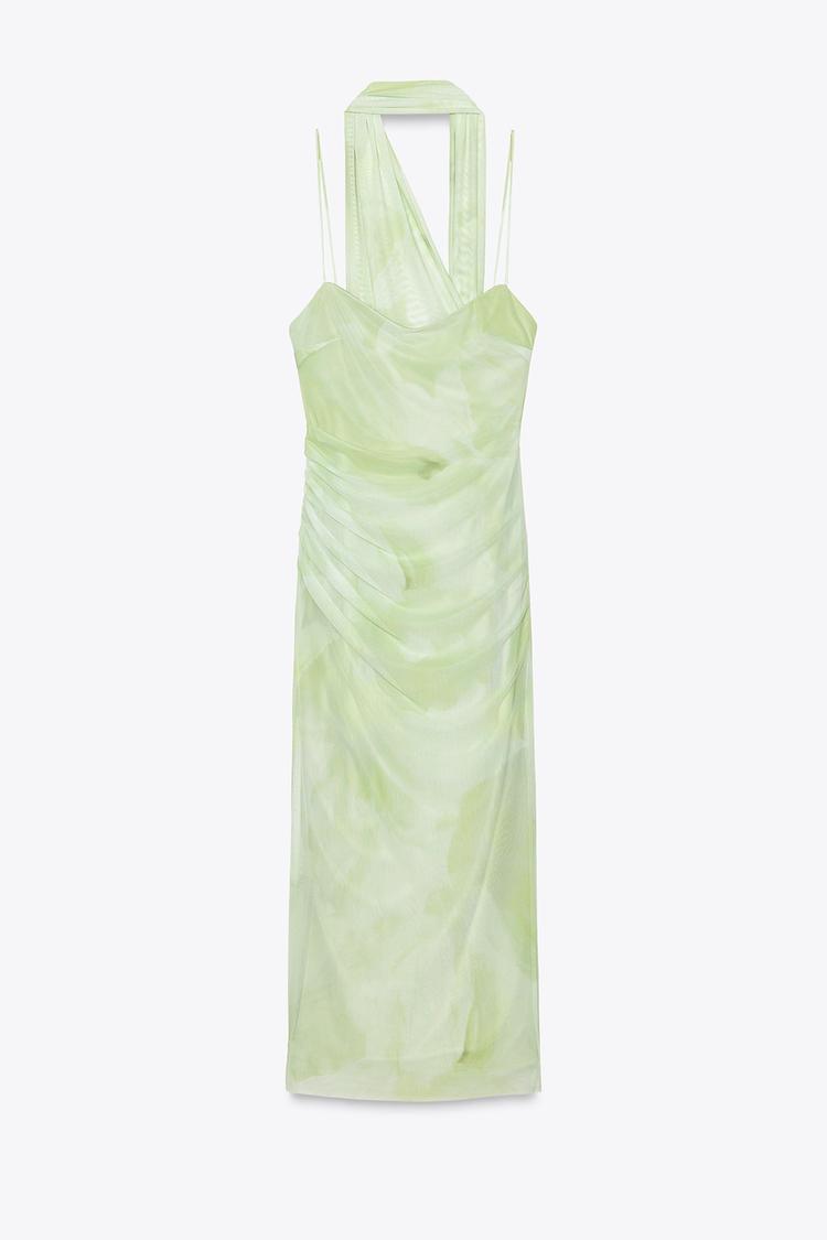 AMELIA - VESTIDO MIDI CON FOULARD Y PLIEGUES