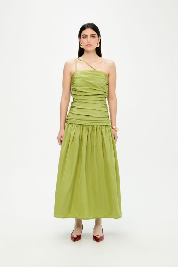 FLORA - VESTIDO MIDI DE TAFETÁN PLISADO