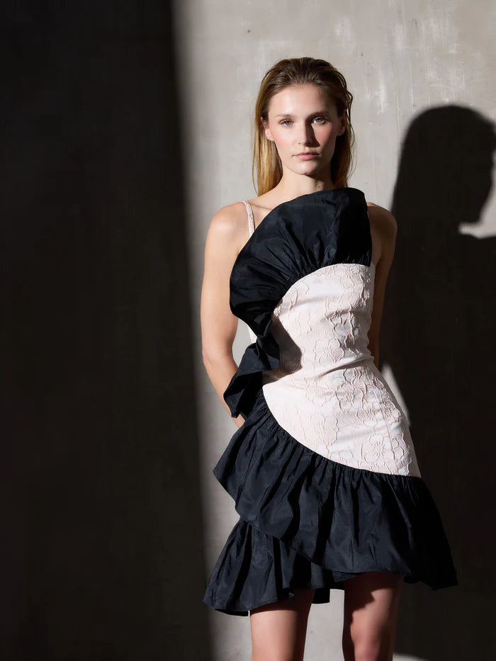 ASSUNTA - VESTIDO BICOLOR CON VOLANTES