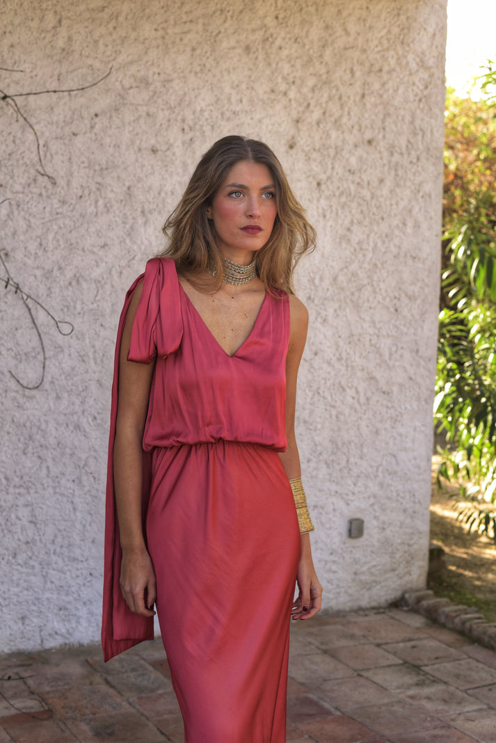 EVANGELINA - VESTIDO LARGO FLUIDO CON LAZADA
