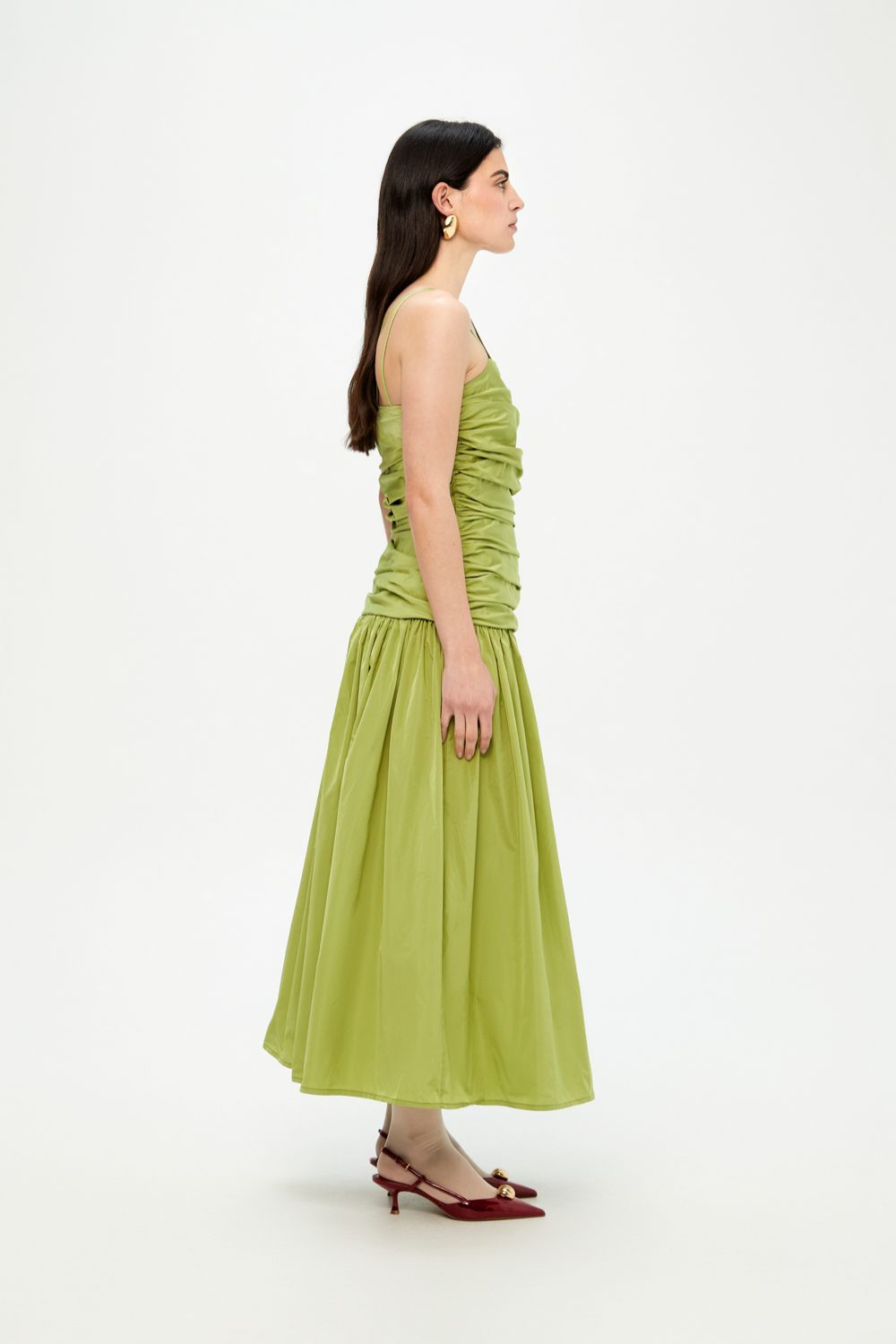 FLORA - VESTIDO MIDI DE TAFETÁN PLISADO
