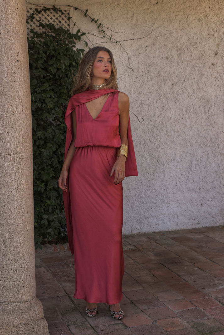 EVANGELINA - VESTIDO LARGO FLUIDO CON LAZADA