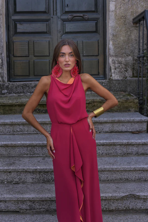 MARIHU - CONJUNTO CON CUELLO DRAPEADO Y FALDA CON VOLANTE