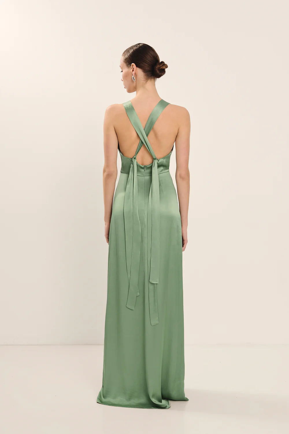 ÁMBAR - VESTIDO LARGO DE RASO CON LAZADAS