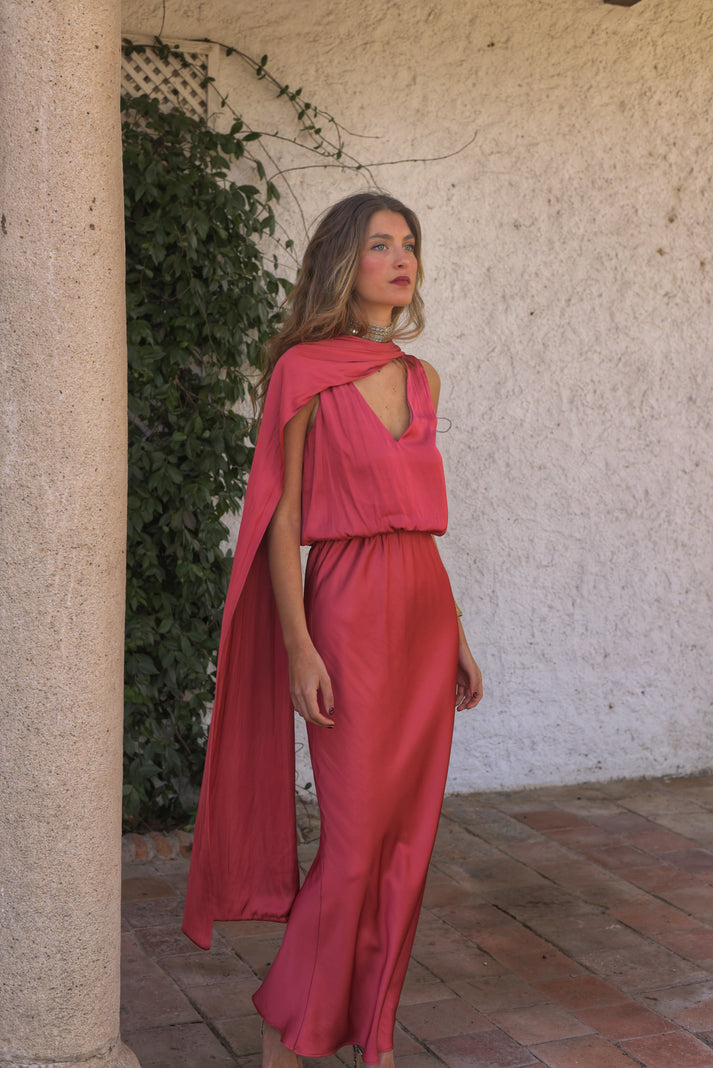 EVANGELINA - VESTIDO LARGO FLUIDO CON LAZADA