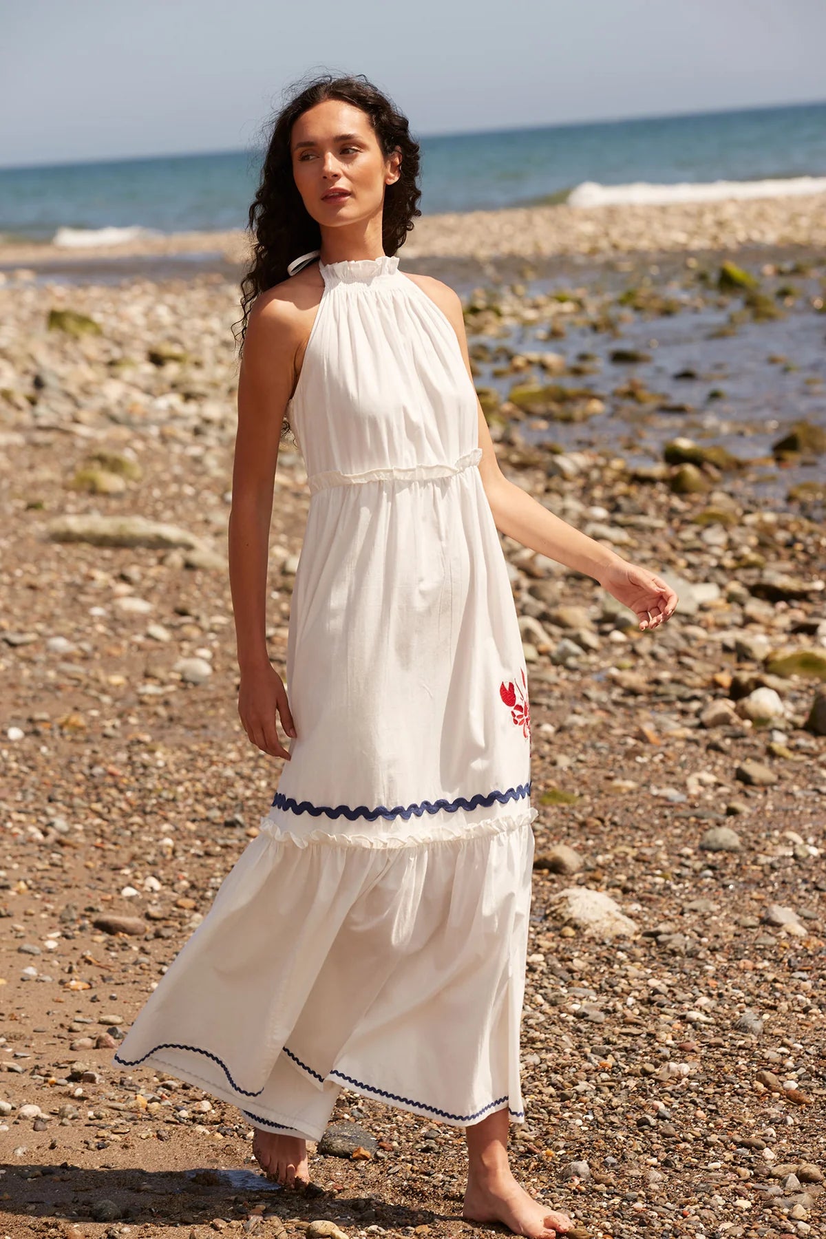 ELADIA - VESTIDO LARGO CON BORDADO MARINO