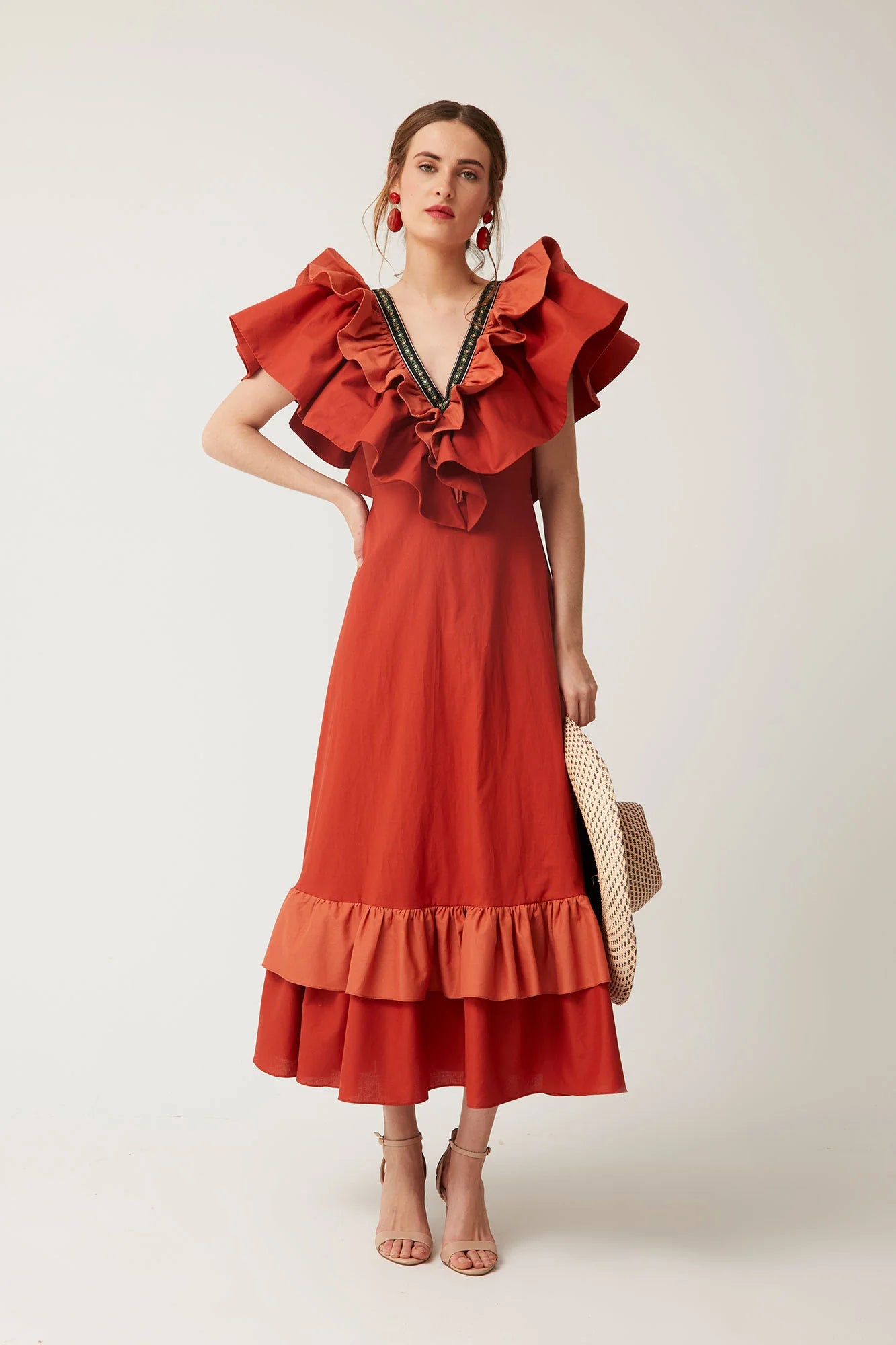 JUNCAL - VESTIDO MIDI CON VOLANTE
