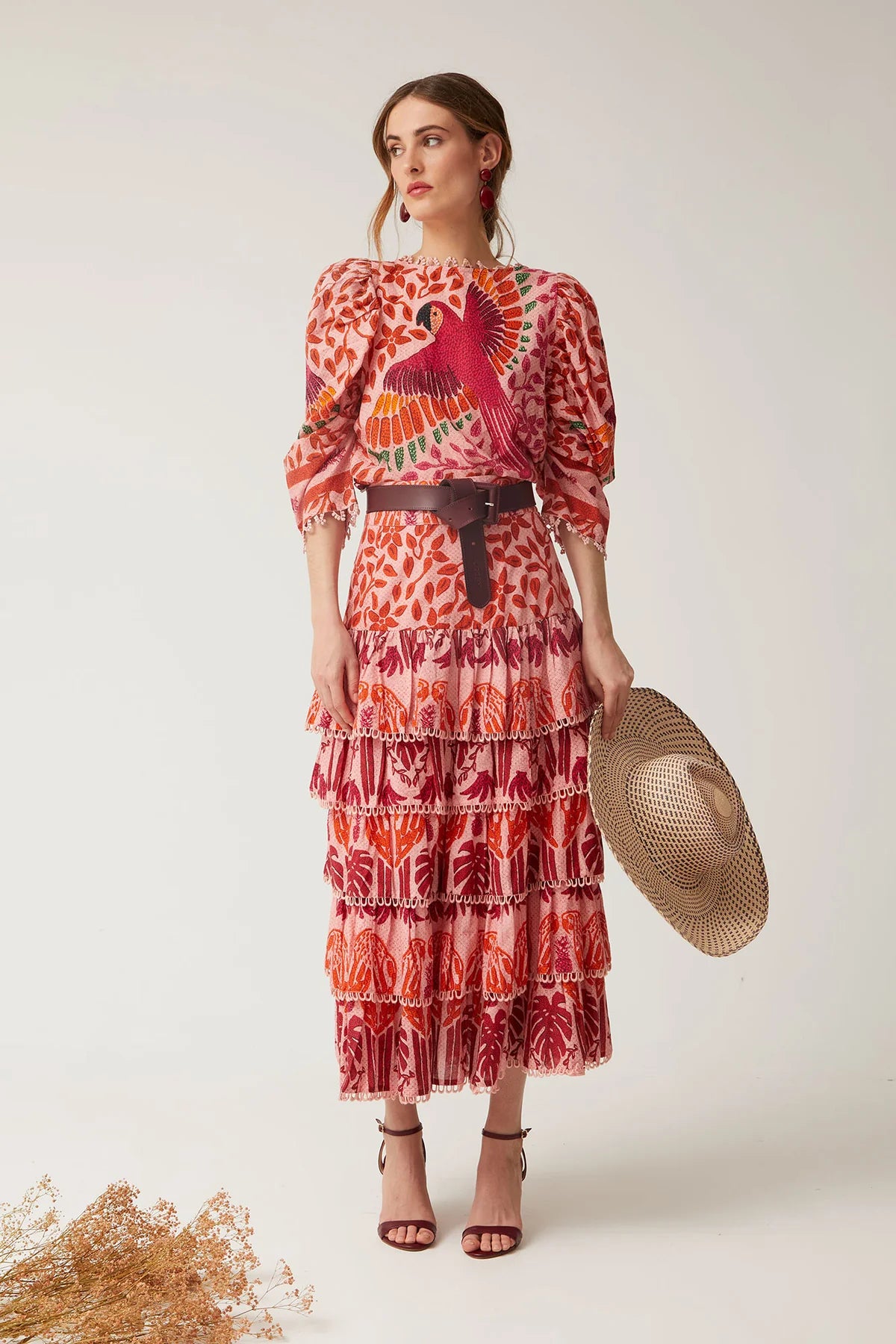 CLOTILDA - CONJUNTO DE TOP Y FALDA ESTAMPADA CON VOLANTES