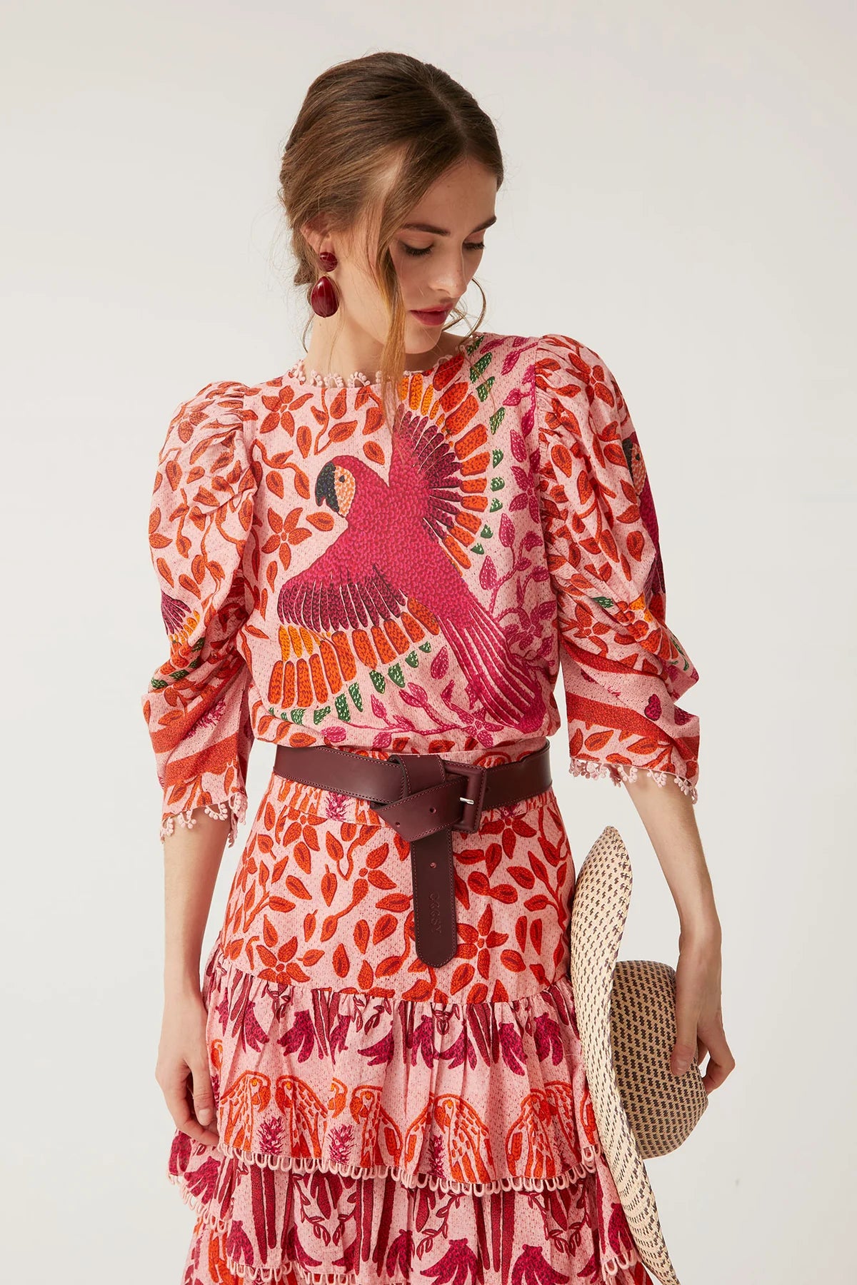 CLOTILDA - CONJUNTO DE TOP Y FALDA ESTAMPADA CON VOLANTES