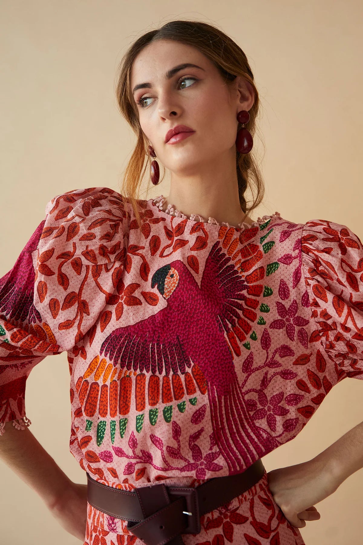 CLOTILDA - CONJUNTO DE TOP Y FALDA ESTAMPADA CON VOLANTES