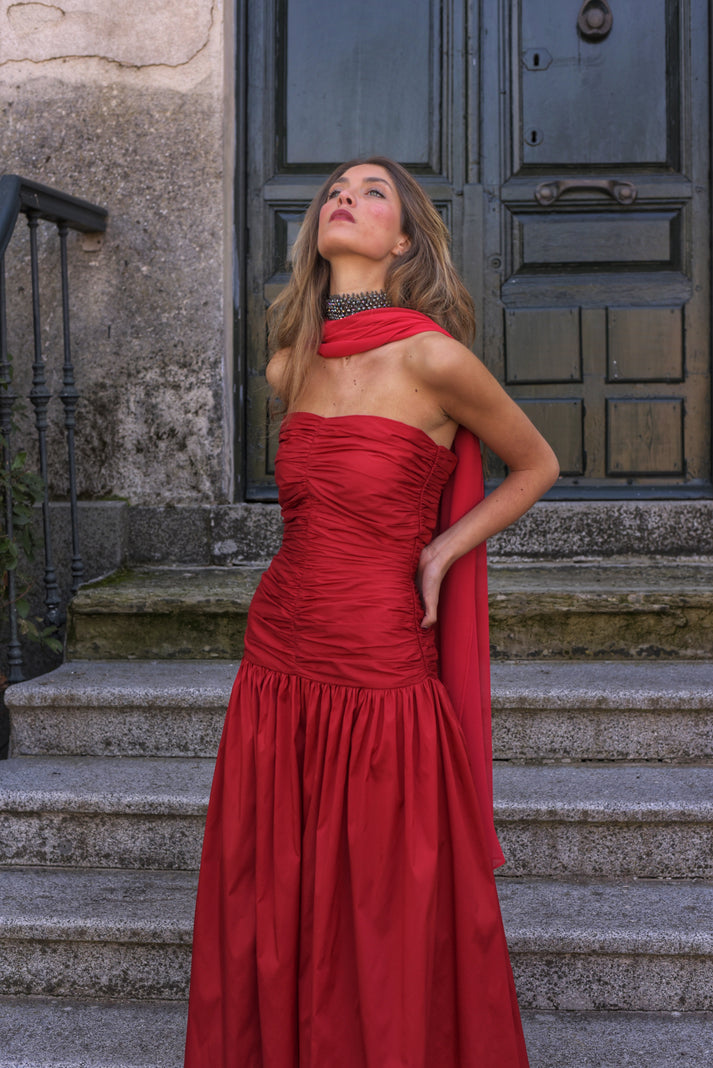 BRÍGIDA - VESTIDO FRUNCIDO CON FULAR