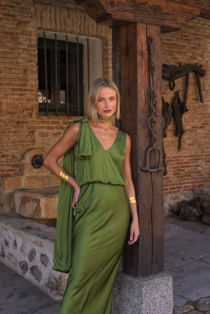 EVANGELINA - VESTIDO LARGO FLUIDO CON LAZADA