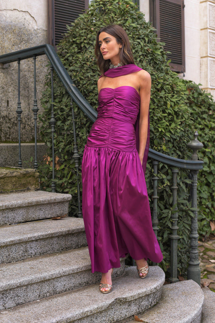 BRÍGIDA - VESTIDO FRUNCIDO CON FULAR