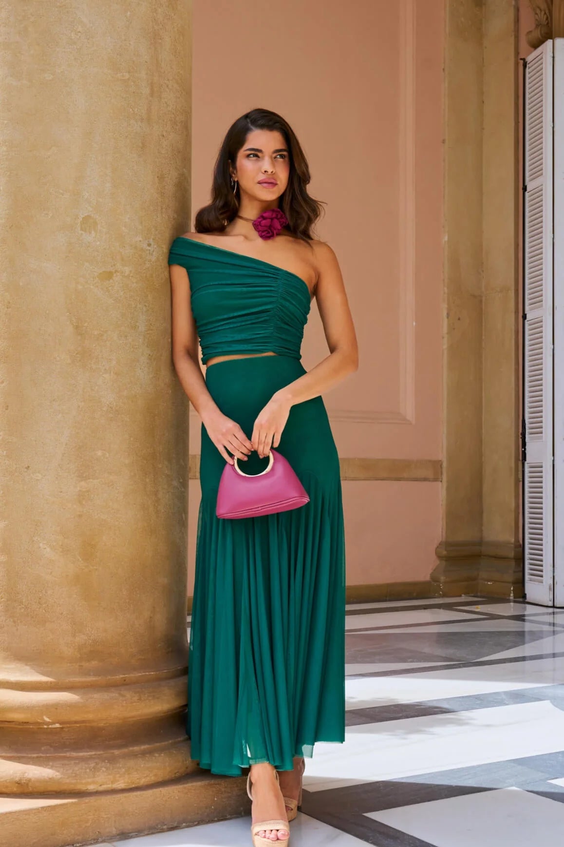 DOROTEA - CONJUNTO DE TOP DRAPEADO Y FALDA FLUIDA