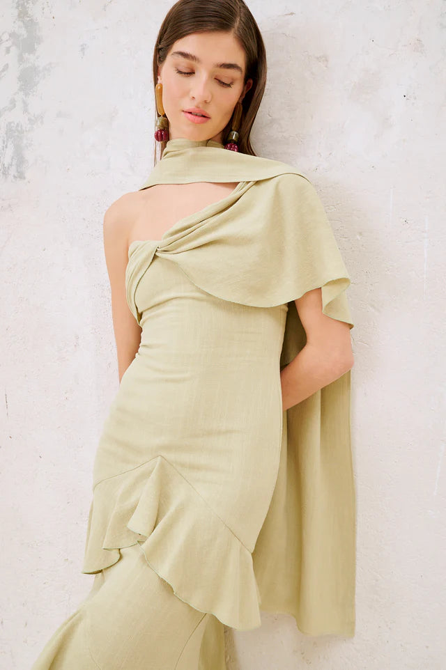 RAIMUNDA - VESTIDO LARGO ASIMÉTRICO CON VOLANTES
