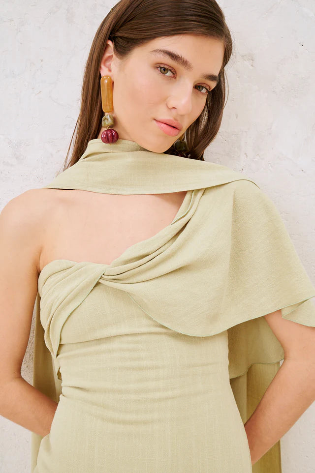RAIMUNDA - VESTIDO LARGO ASIMÉTRICO CON VOLANTES