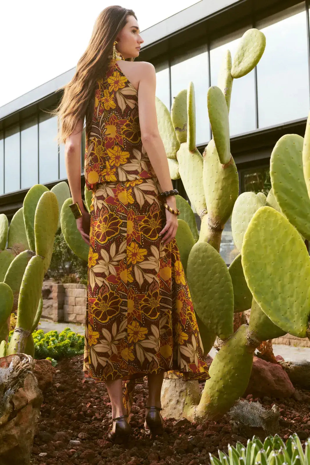 MICAELA - CONJUNTO DE TOP Y FALDA EN GASA ESTAMPADA