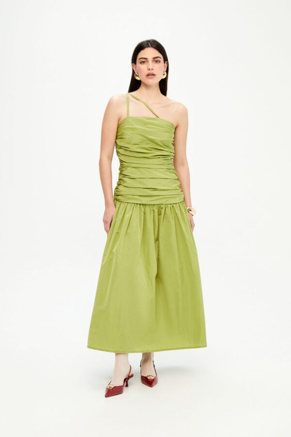 FLORA - VESTIDO MIDI DE TAFETÁN PLISADO