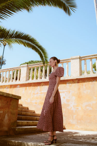 LORETO - VESTIDO MIDI CON MANGAS ABULLONADAS