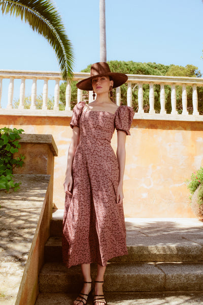 LORETO - VESTIDO MIDI CON MANGAS ABULLONADAS