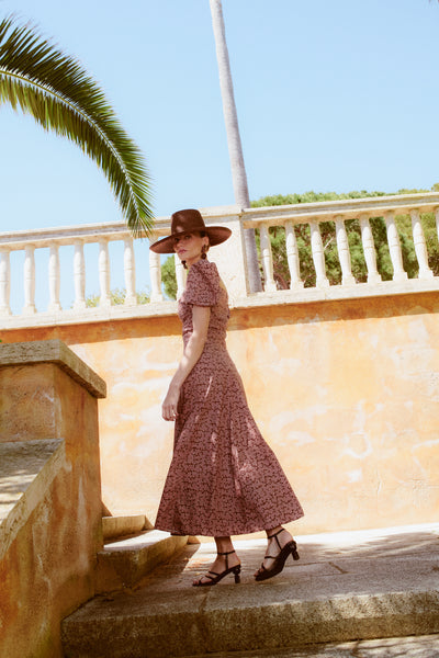 LORETO - VESTIDO MIDI CON MANGAS ABULLONADAS