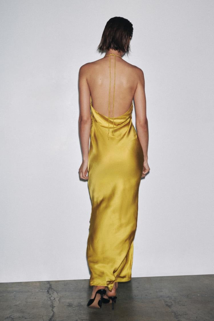 DORIS - VESTIDO LARGO HALTER CON FLOR