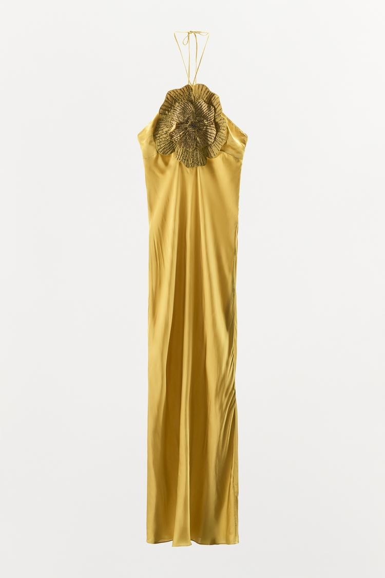 DORIS - VESTIDO LARGO HALTER CON FLOR