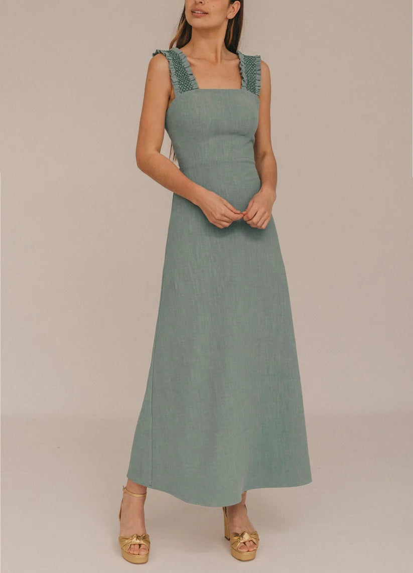 NAYARA - VESTIDO LARGO CON TIRANTES DE NIDO DE ABEJA