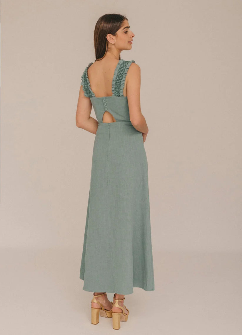 NAYARA - VESTIDO LARGO CON TIRANTES DE NIDO DE ABEJA