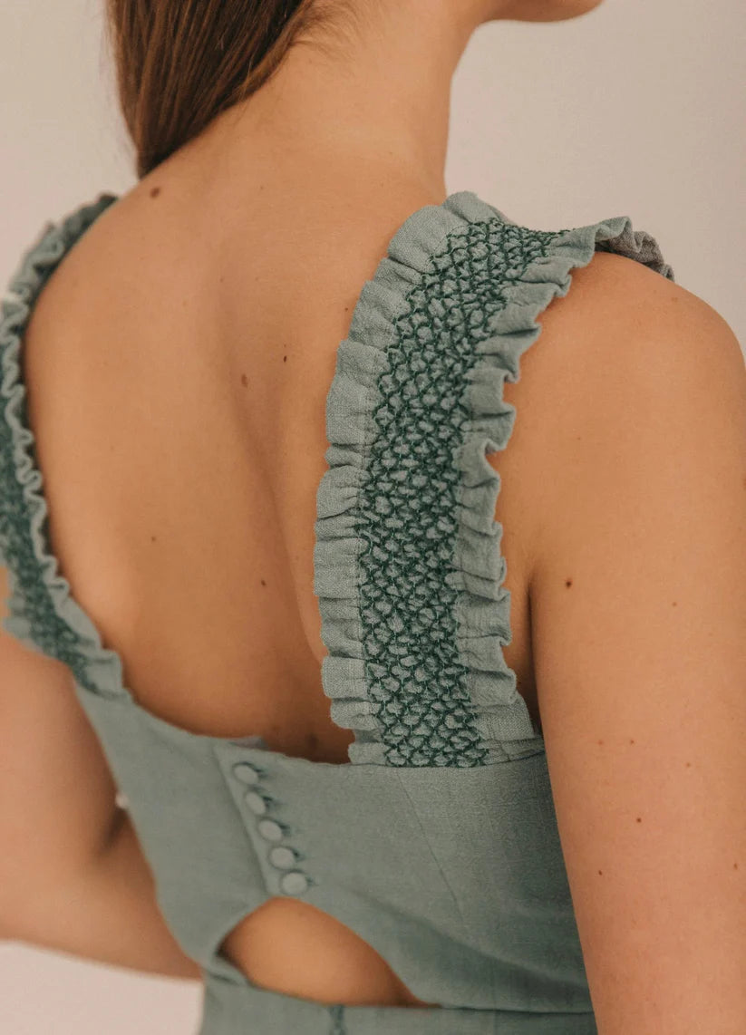 NAYARA - VESTIDO LARGO CON TIRANTES DE NIDO DE ABEJA