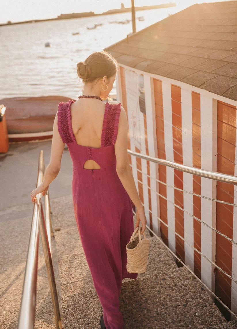 NAYARA - VESTIDO LARGO CON TIRANTES DE NIDO DE ABEJA