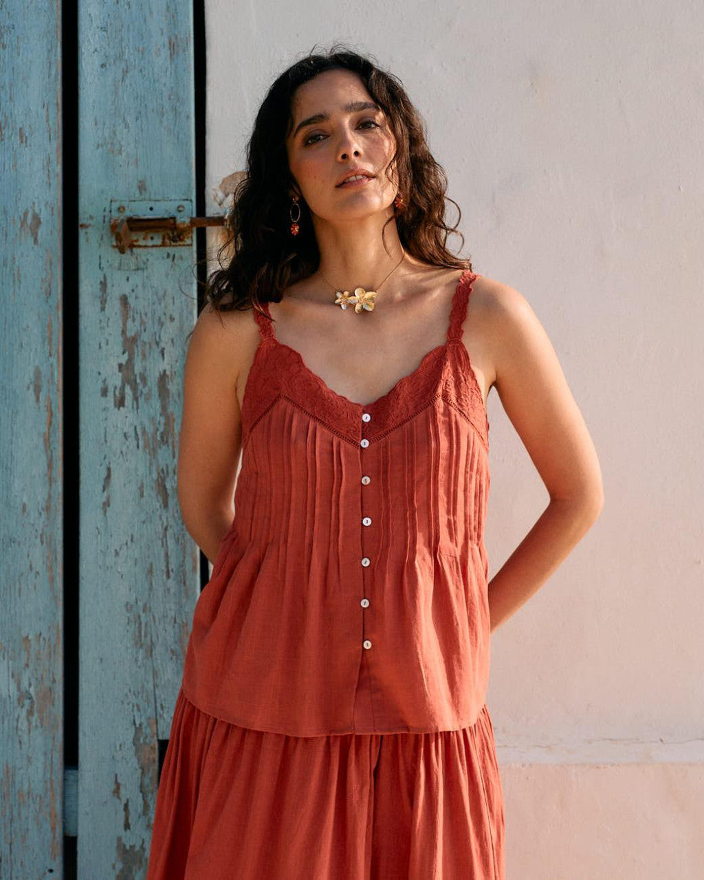 LUDIVINA - CONJUNTO DE TOP Y FALDA MIDI DE LINO