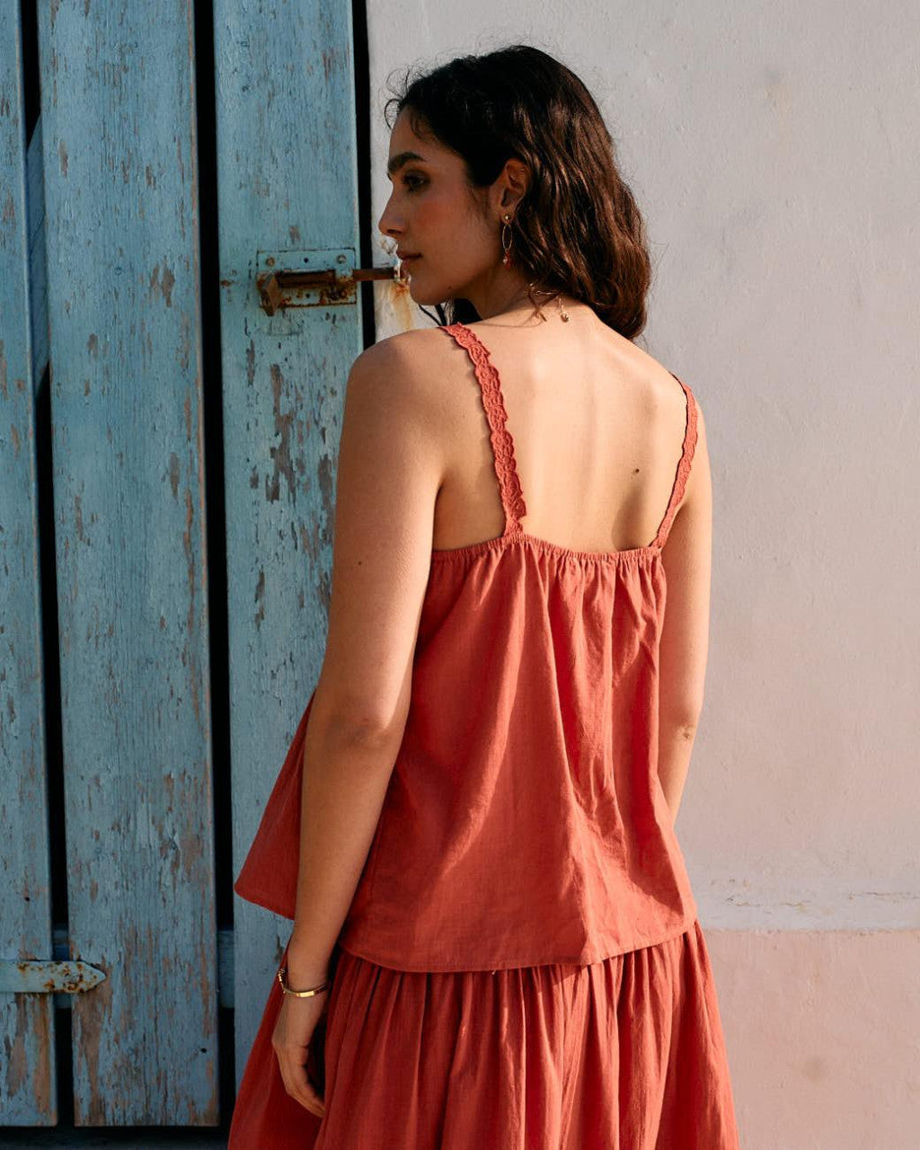 LUDIVINA - CONJUNTO DE TOP Y FALDA MIDI DE LINO