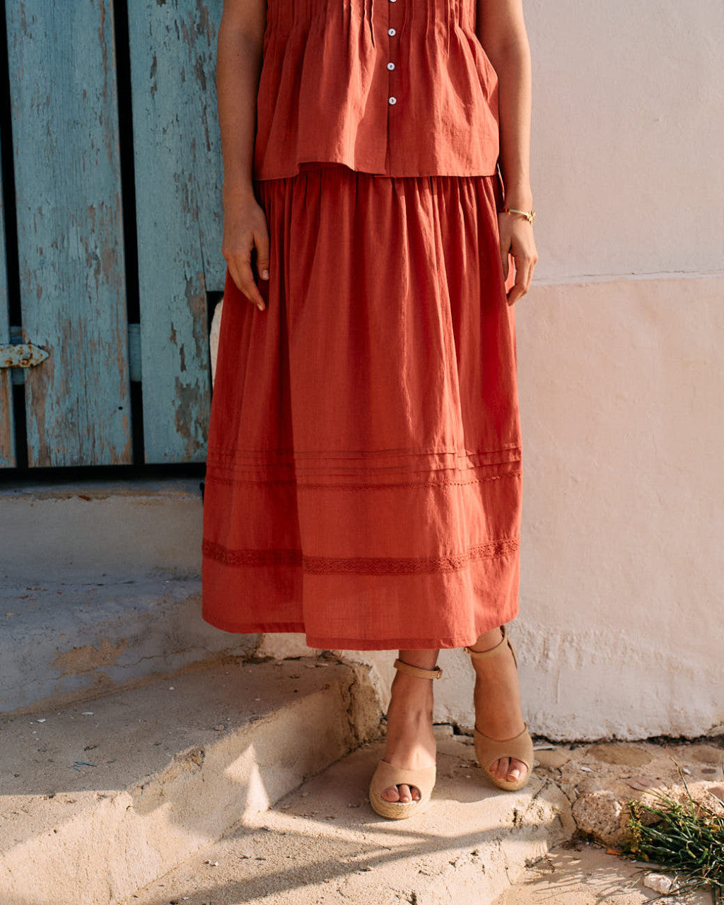 LUDIVINA - CONJUNTO DE TOP Y FALDA MIDI DE LINO