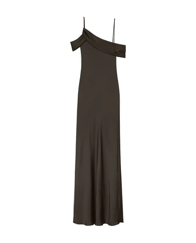 SIRENA - VESTIDO LARGO DE SATÉN CON ESCOTE DRAPEADO