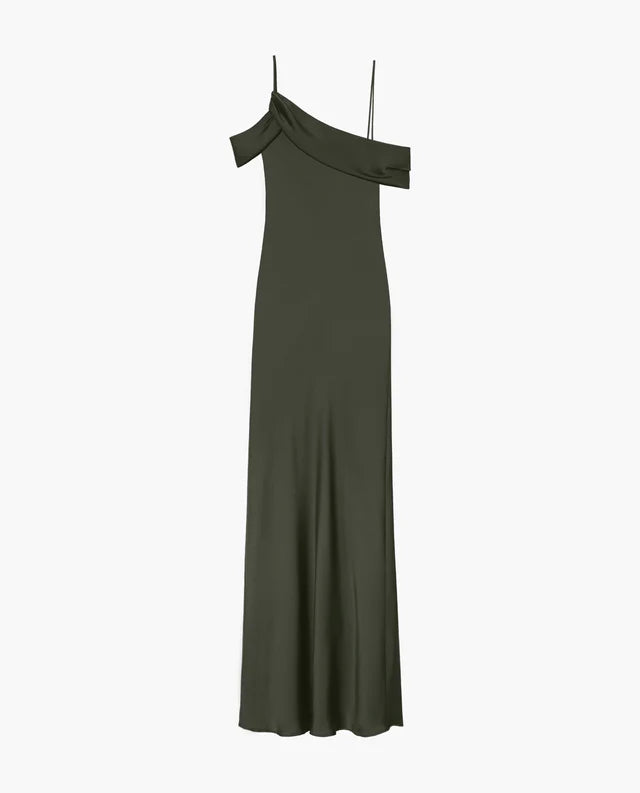 SIRENA - VESTIDO LARGO DE SATÉN CON ESCOTE DRAPEADO