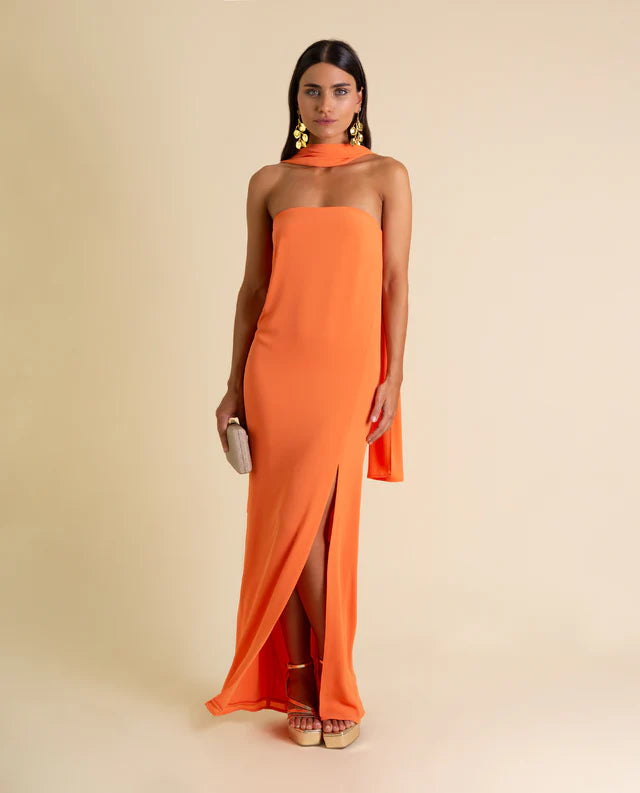PIEDAD - VESTIDO MIDI CON FOULARD A JUEGO