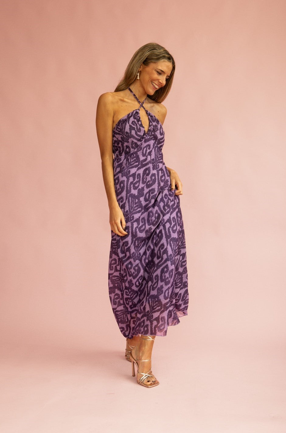 PATY - VESTIDO LARGO HALTER ESTAMPADO