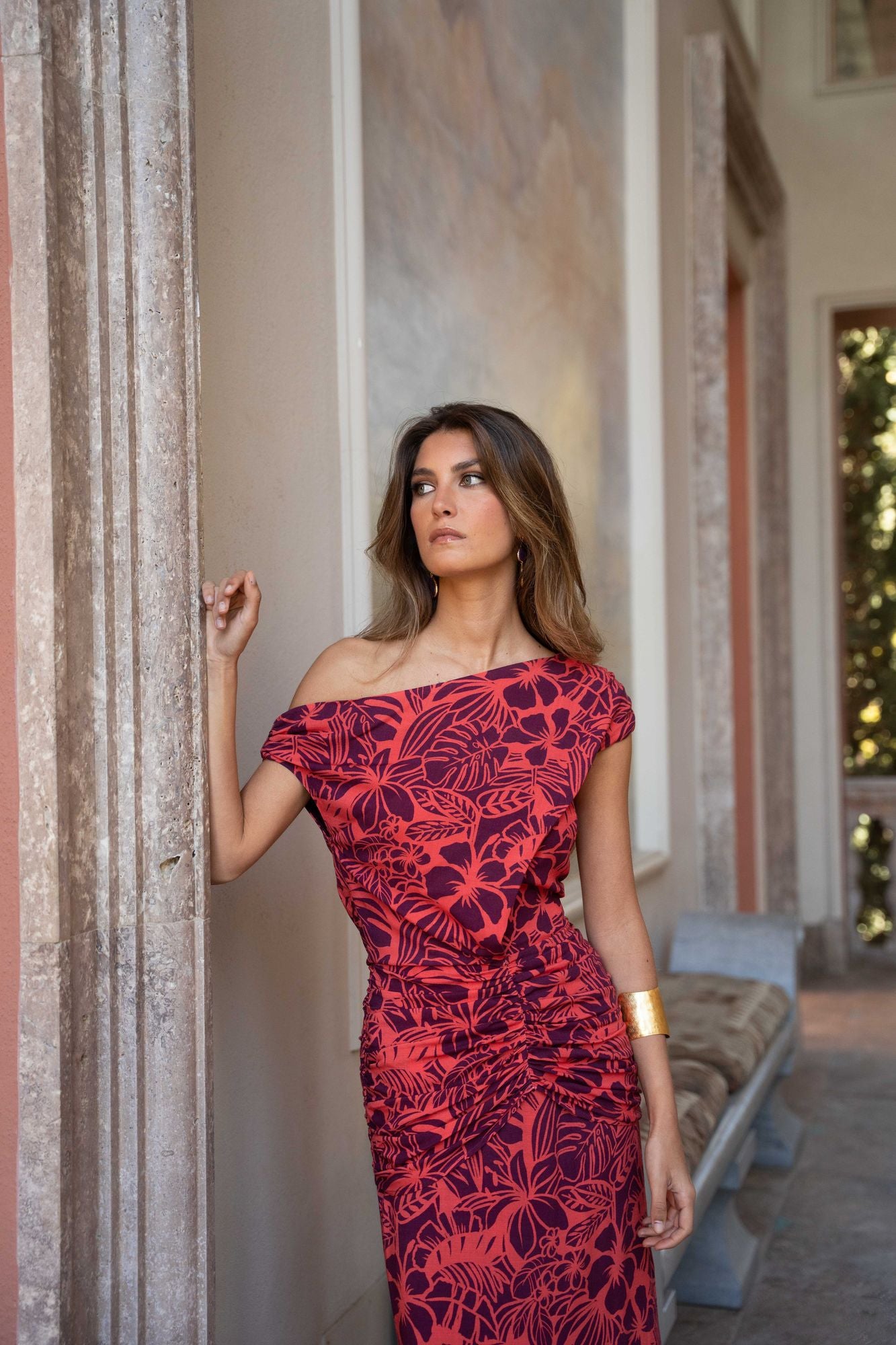 MALVA - VESTIDO ESTAMPADO CON ESCOTE ASIMÉTRICO