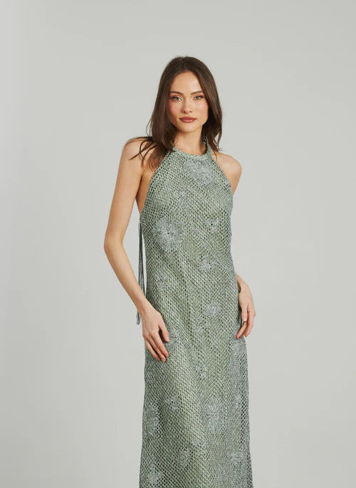 BERNARDINA - VESTIDO HALTER CALADO CON FLECOS
