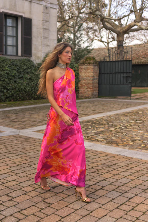 MARGARET - VESTIDO LARGO ASIMÉTRICO ESTAMPADO