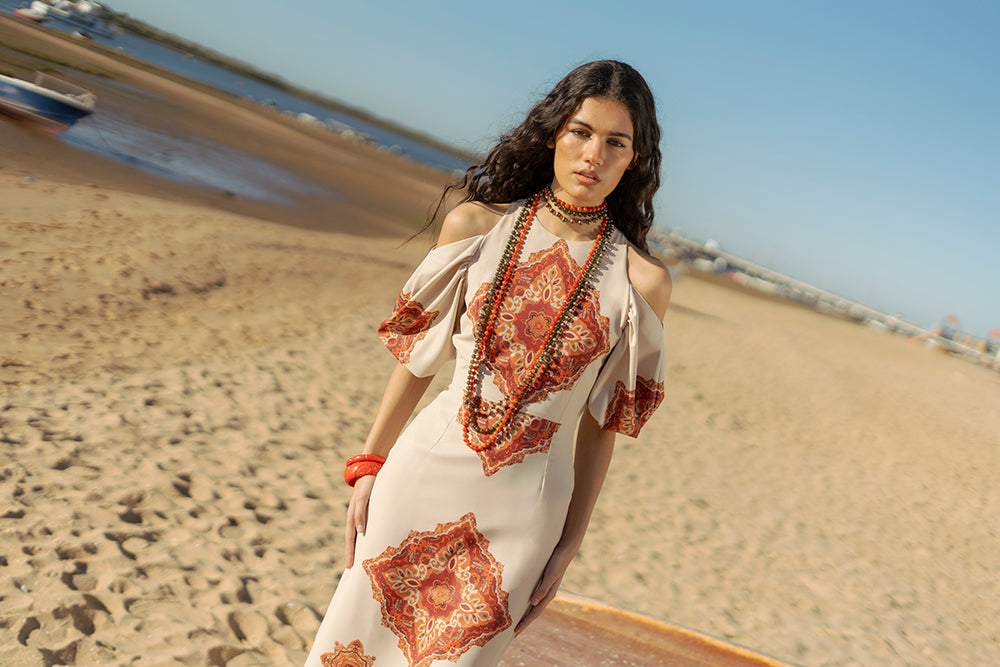 NORBERTA - VESTIDO MIDI CON HOMBROS DESCUBIERTOS