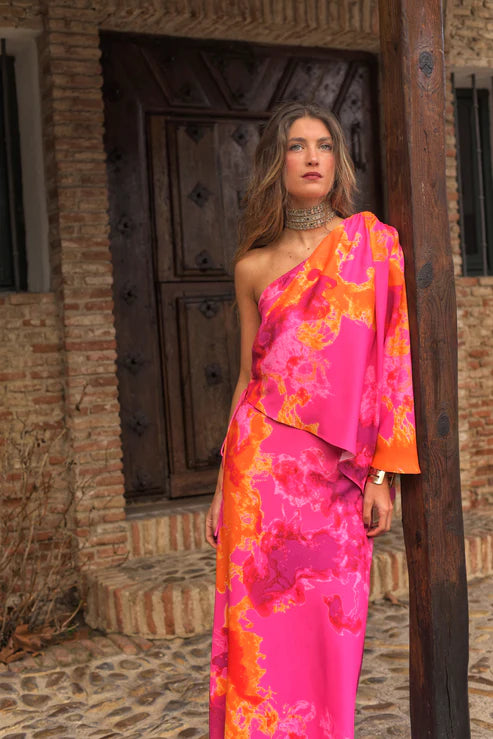 MARGARET - VESTIDO LARGO ASIMÉTRICO ESTAMPADO