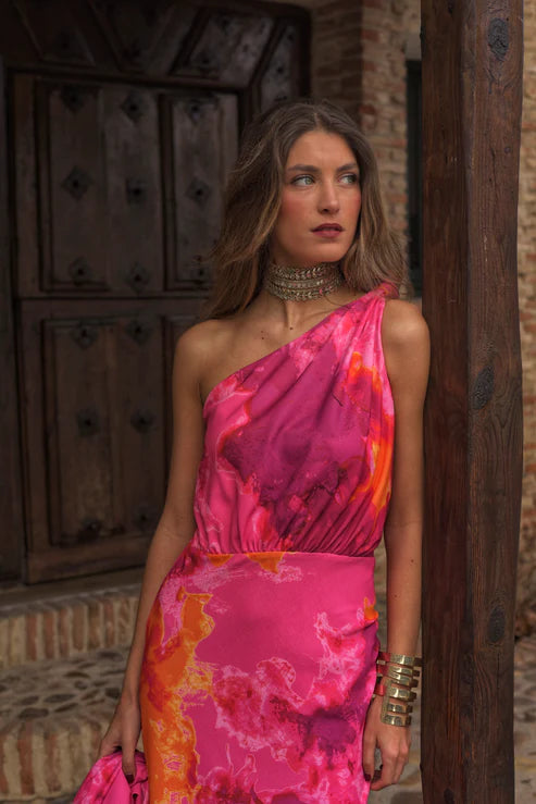 MARGARET - VESTIDO LARGO ASIMÉTRICO ESTAMPADO