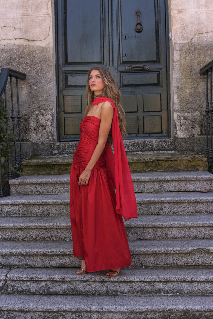 BRÍGIDA - VESTIDO FRUNCIDO CON FULAR