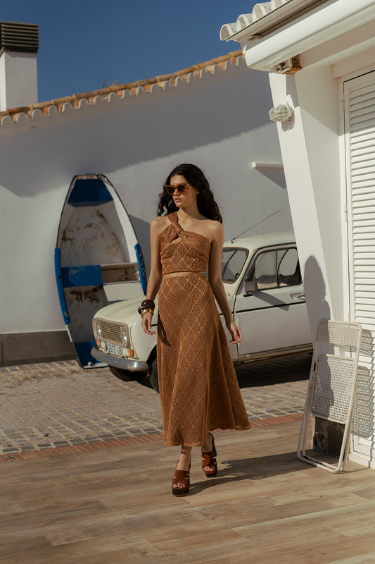 MARIE - CONJUNTO DE TOP Y FALDA MIDI DE ENCAJE