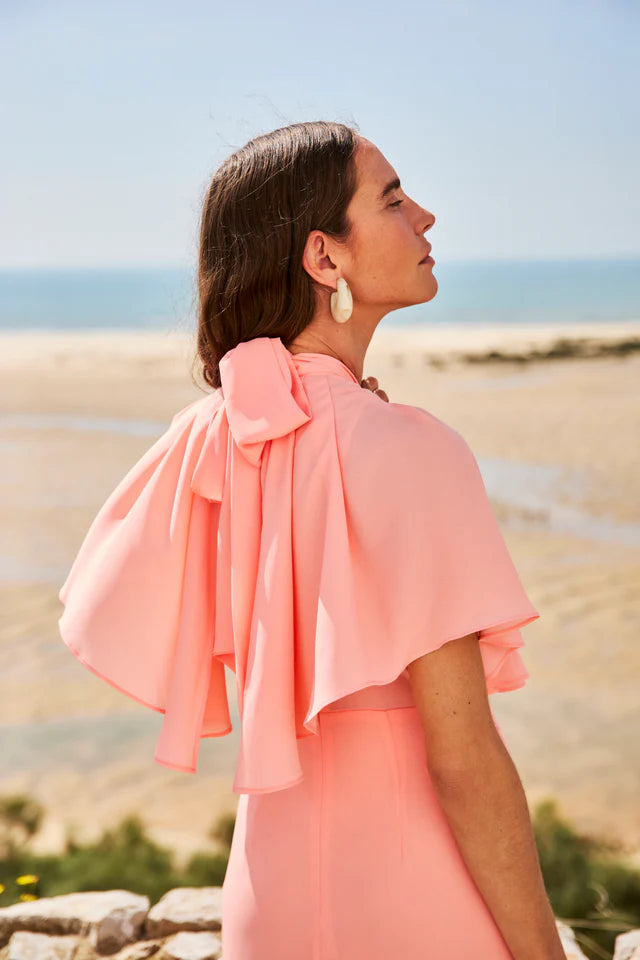 OROSIA - VESTIDO LARGO CON VOLANTES Y LAZADA