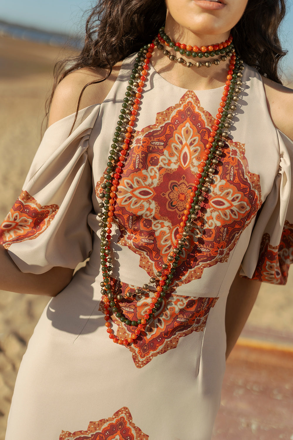 NORBERTA - VESTIDO MIDI CON HOMBROS DESCUBIERTOS