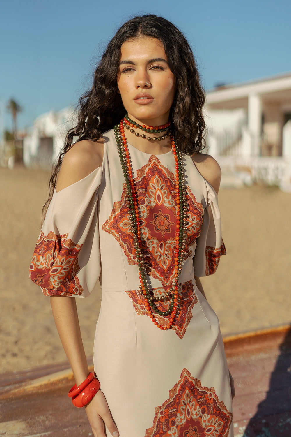 NORBERTA - VESTIDO MIDI CON HOMBROS DESCUBIERTOS
