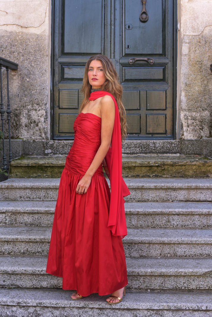BRÍGIDA - VESTIDO FRUNCIDO CON FULAR